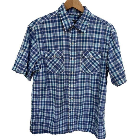 Izod Men's Standard‎ L Blue Plaid Short Sleeve Button-Up Casual Shirt - Picture 1 of 6